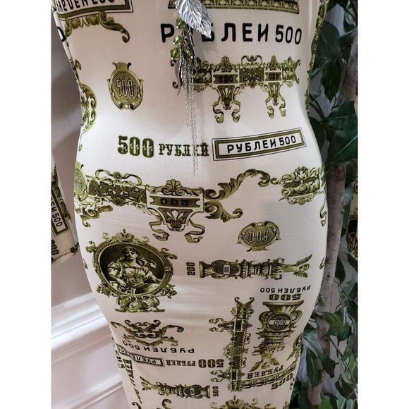 Women's White Green Graphic Print Cut Out Mock Neck Long Sleeve Maxi Dress Small - Picture 4 of 9